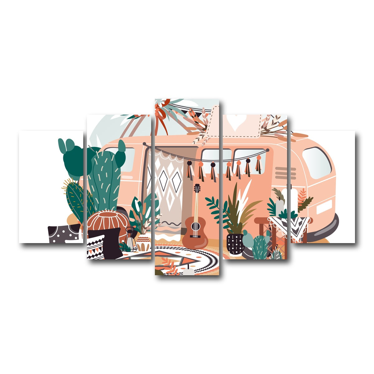 AUTO-MOCKUP WHITE | Hippie van in boho style | 5 Piece | Gallery Wrap Canvas | group=5_normal