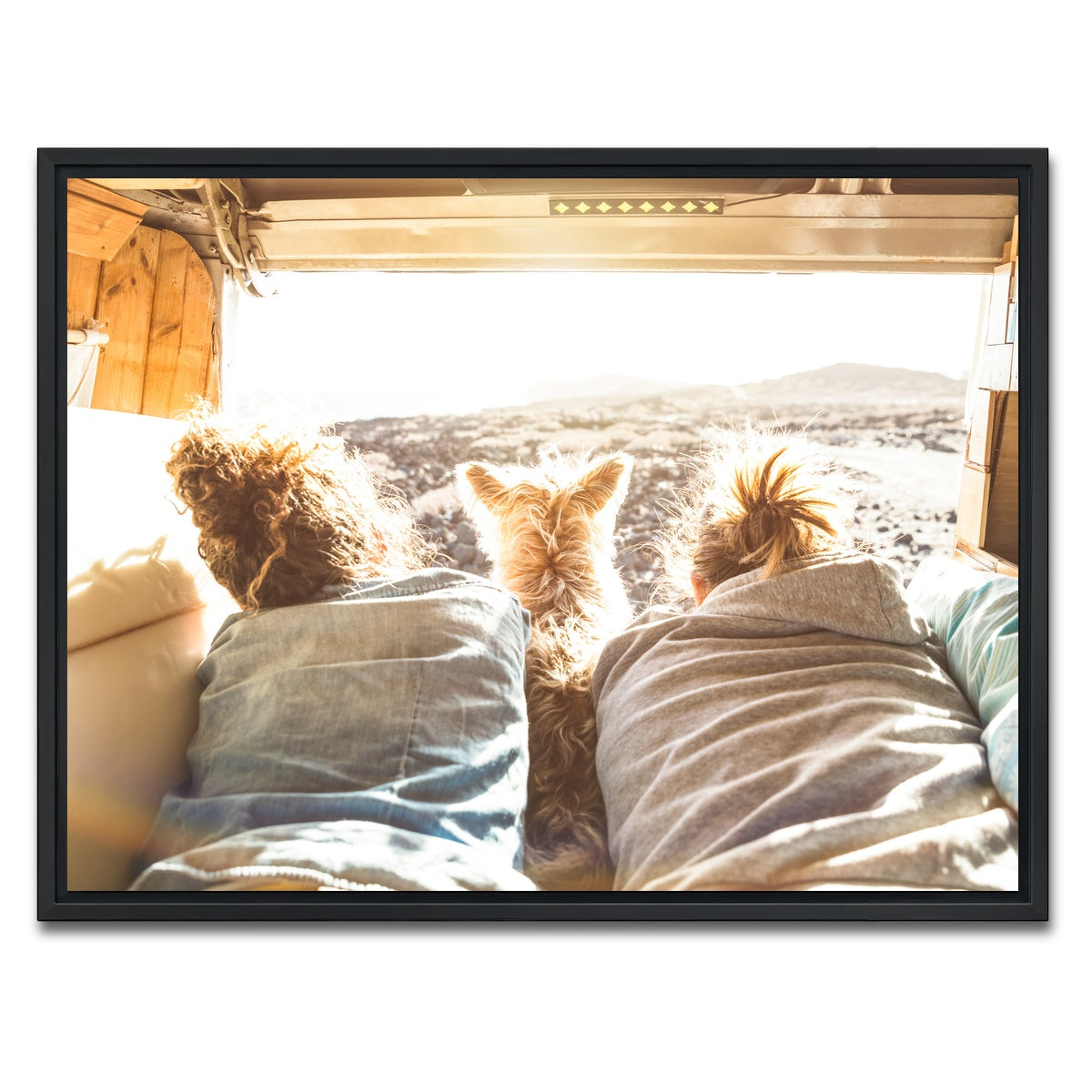 AUTO-MOCKUP WHITE | Hipster couple with cute dog | 1 Piece | Black Framed Canvas | group=4x3
