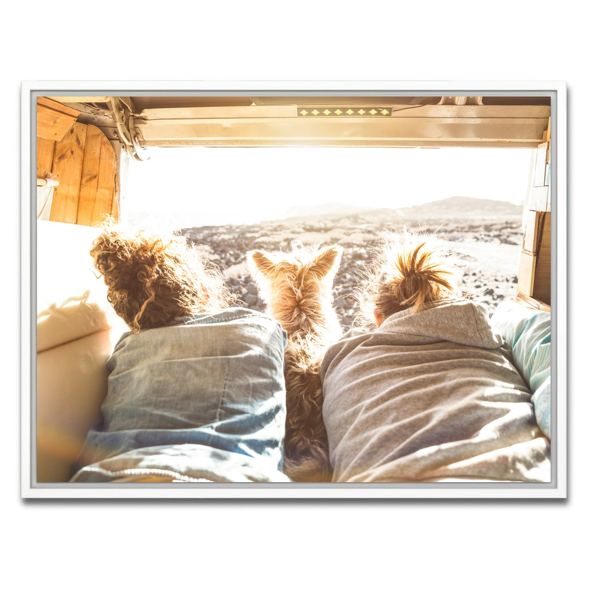 AUTO-MOCKUP WHITE | Hipster couple with cute dog | 1 Piece | White Framed Canvas | group=4x3