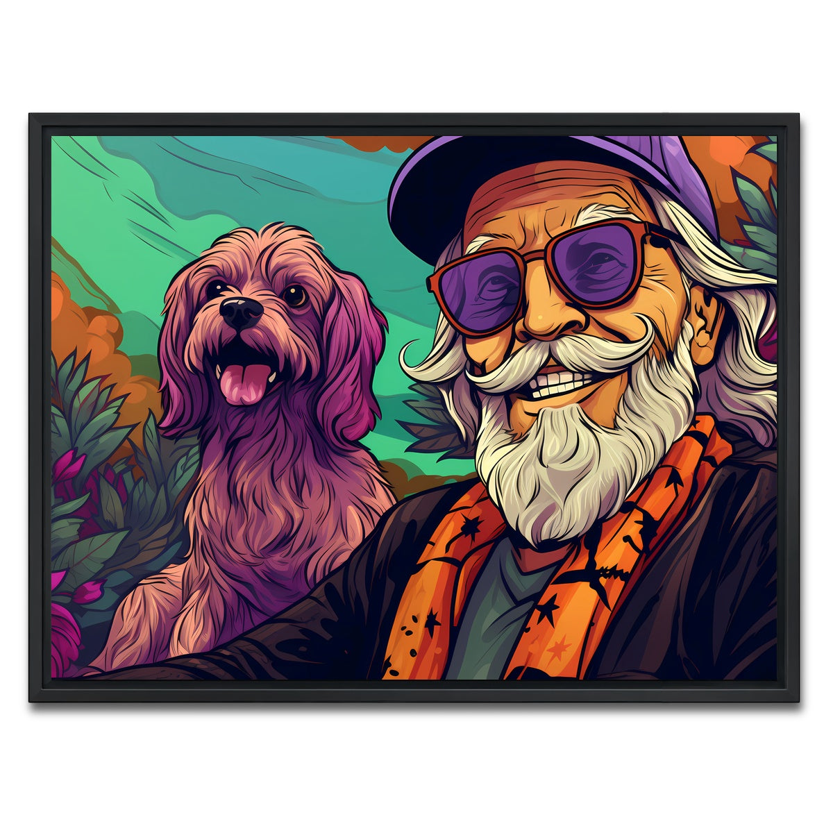 AUTO-MOCKUP WHITE | Hipster grandpa and Dog | 1 Piece | Black Framed Canvas | group=4x3