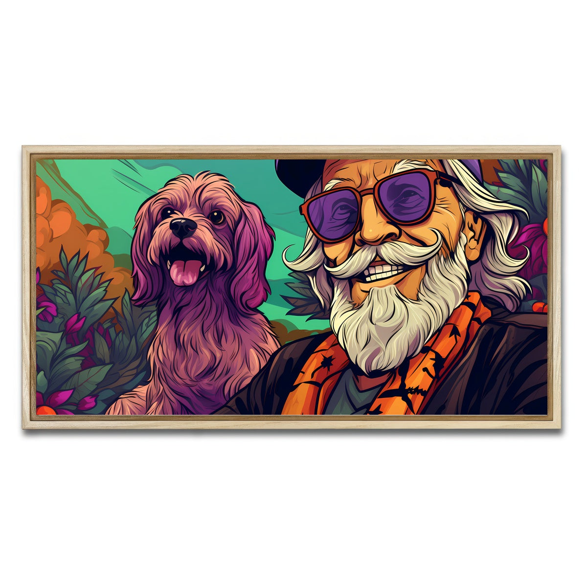 AUTO-MOCKUP WHITE | Hipster grandpa and Dog | 1 Piece | Natural Framed Canvas | group=2x1