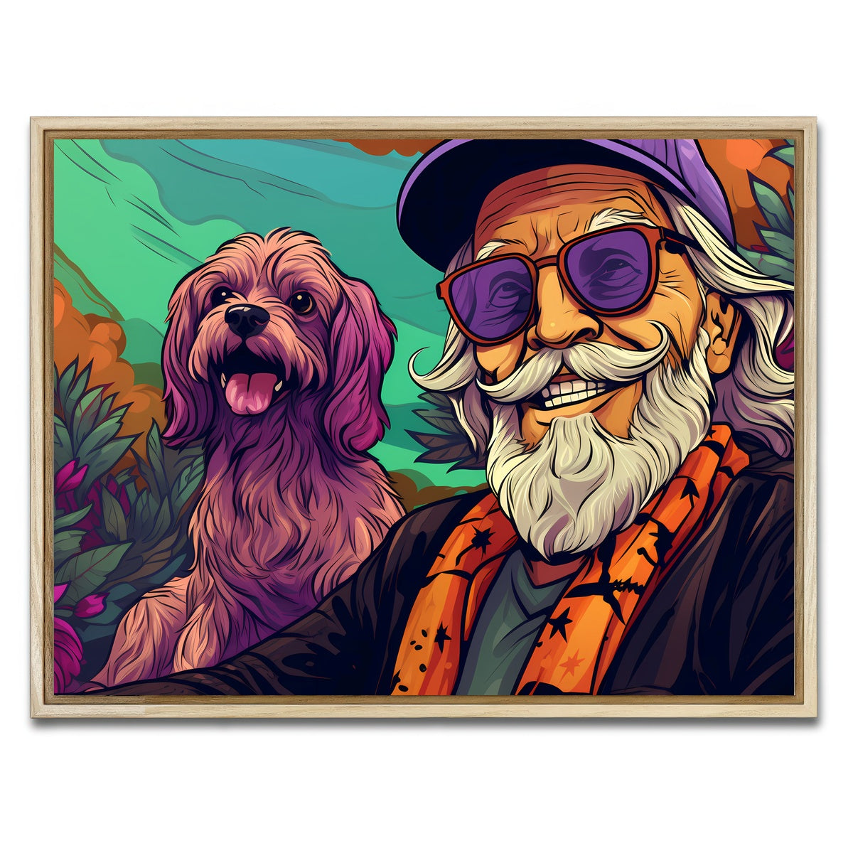 AUTO-MOCKUP WHITE | Hipster grandpa and Dog | 1 Piece | Natural Framed Canvas | group=4x3
