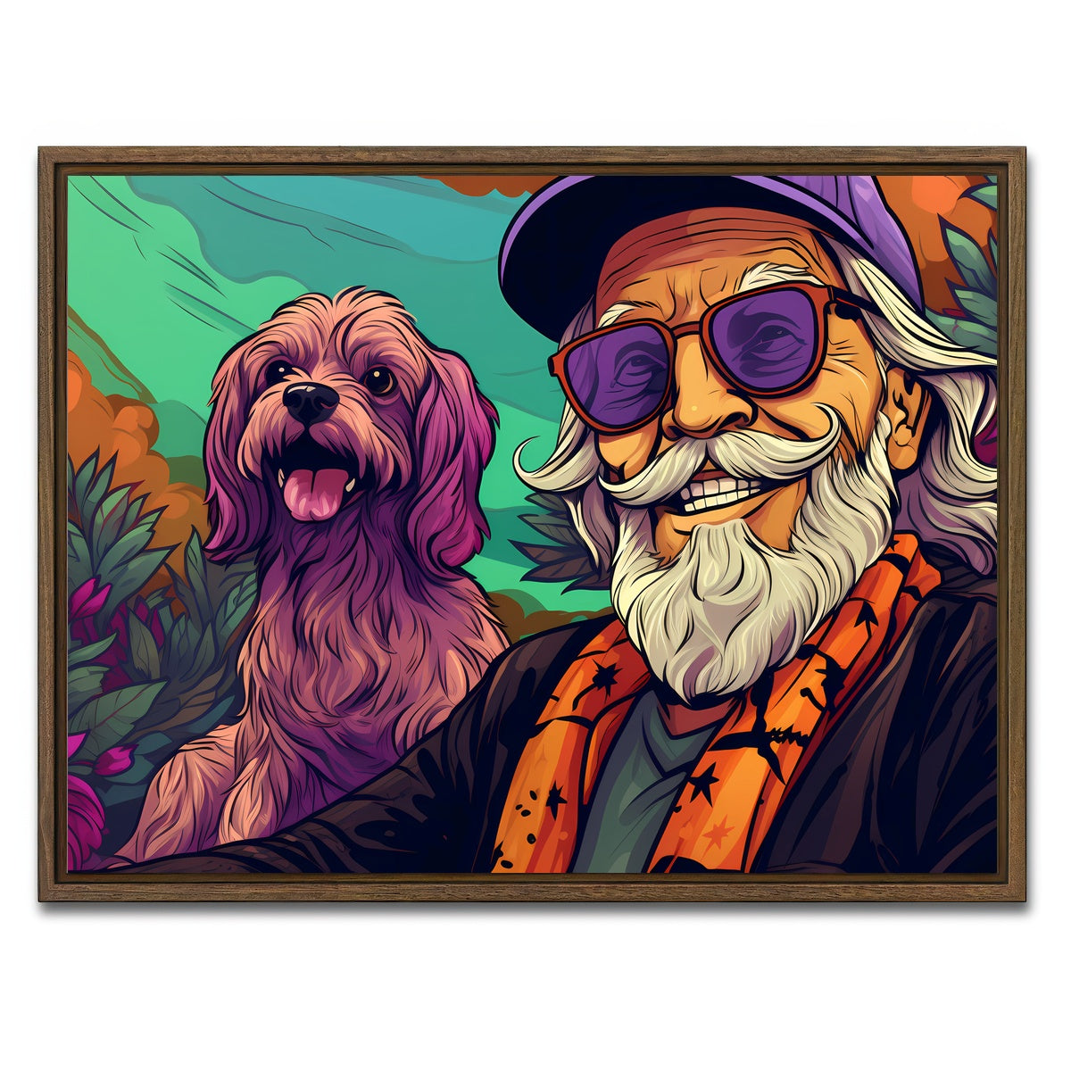 AUTO-MOCKUP WHITE | Hipster grandpa and Dog | 1 Piece | Walnut Framed Canvas | group=4x3