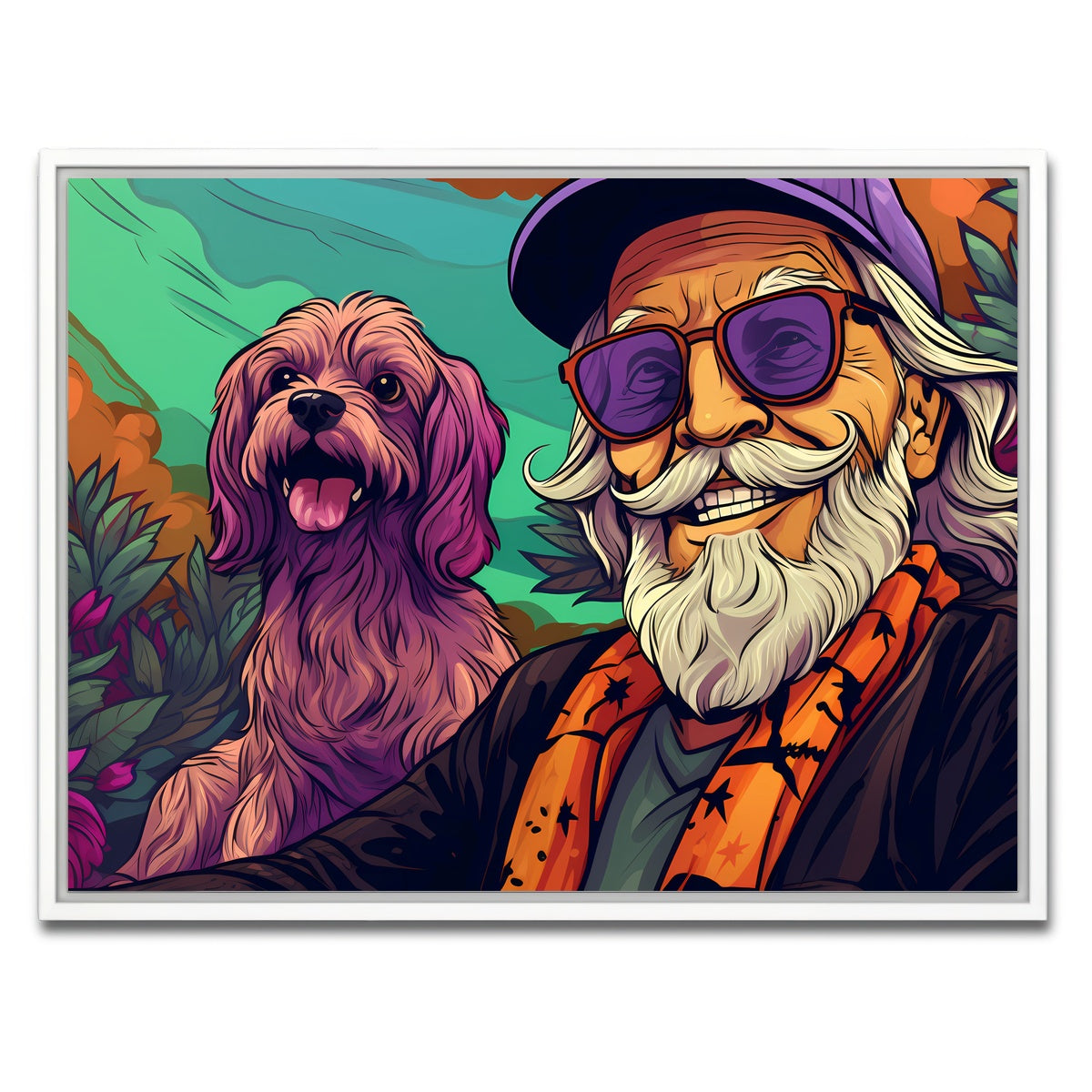 AUTO-MOCKUP WHITE | Hipster grandpa and Dog | 1 Piece | White Framed Canvas | group=4x3