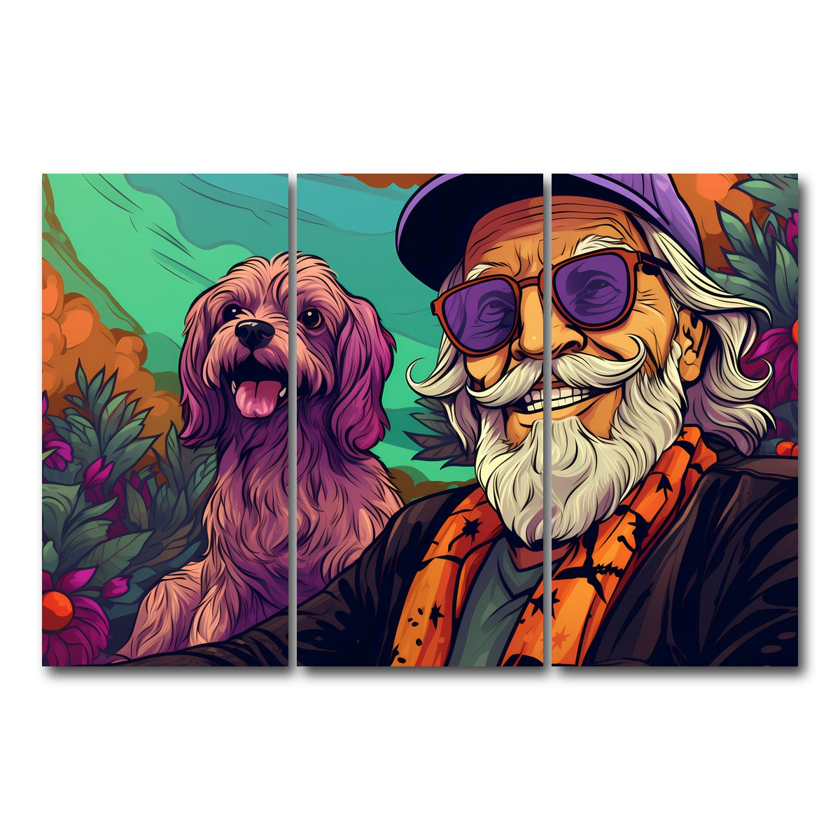 AUTO-MOCKUP WHITE | Hipster grandpa and Dog | 3 Piece | Gallery Wrap Canvas | group=12x24