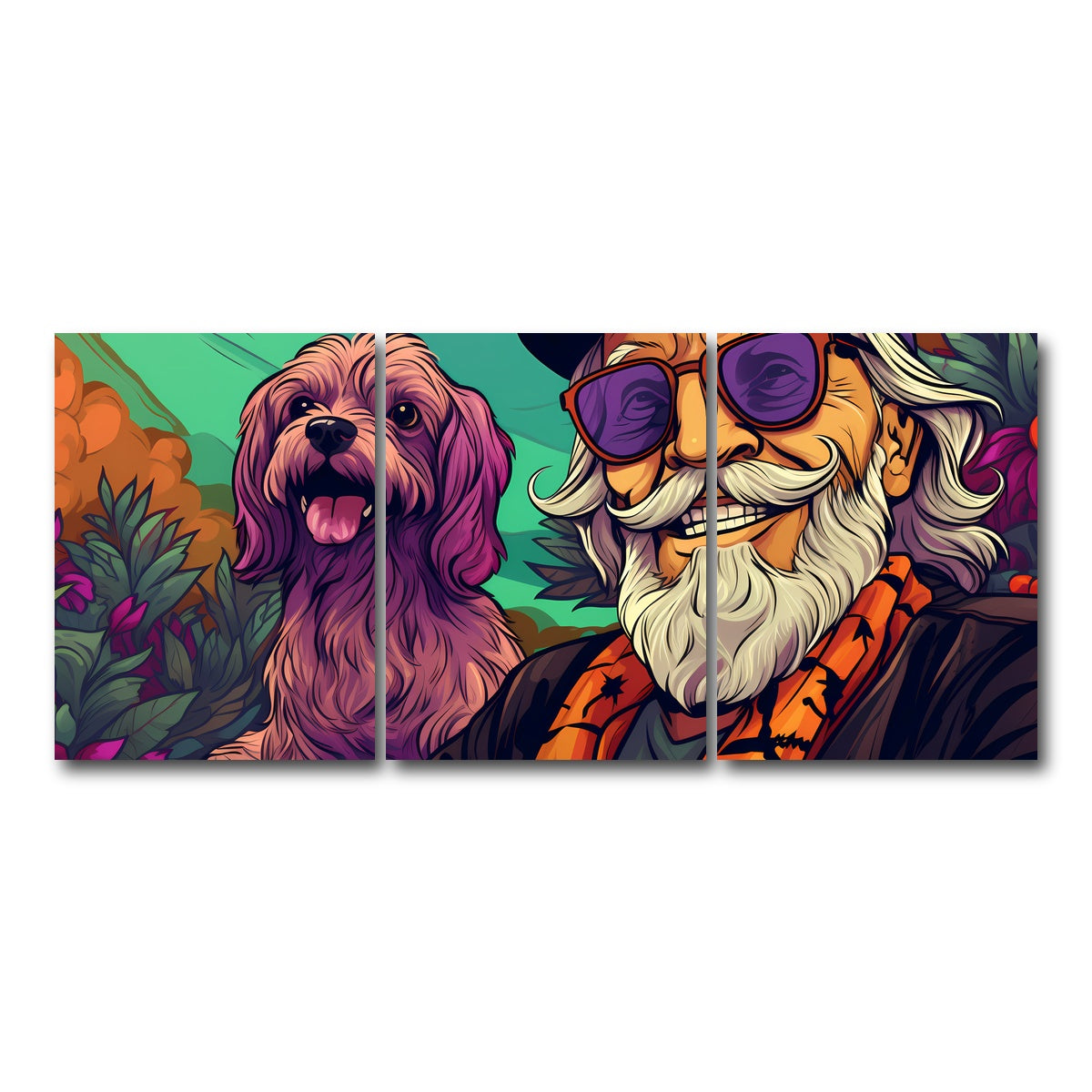 AUTO-MOCKUP WHITE | Hipster grandpa and Dog | 3 Piece | Gallery Wrap Canvas | group=18x24