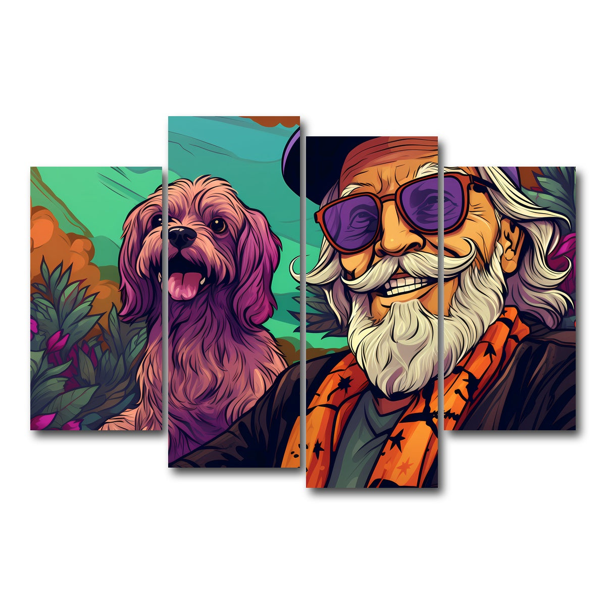 AUTO-MOCKUP WHITE | Hipster grandpa and Dog | 4 Piece | Gallery Wrap Canvas | group=4_short