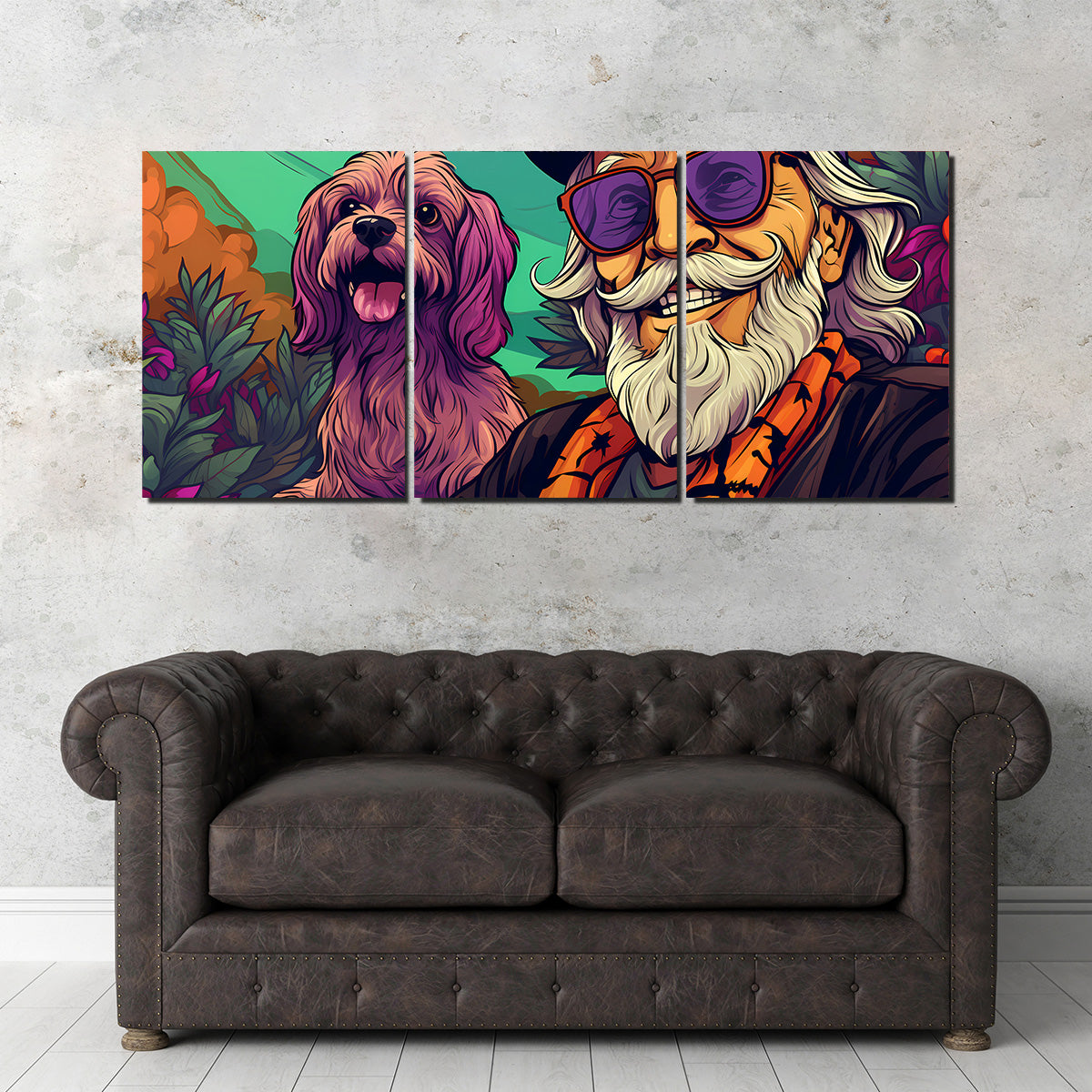 Hipster Grandpa and Dog Wall Art
