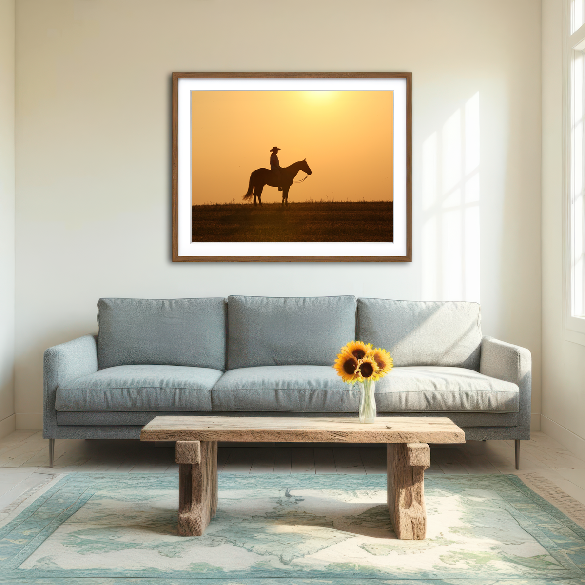 AUTO-MOCKUP ROOM | Horse & Cowboy at Sunset Wall Art