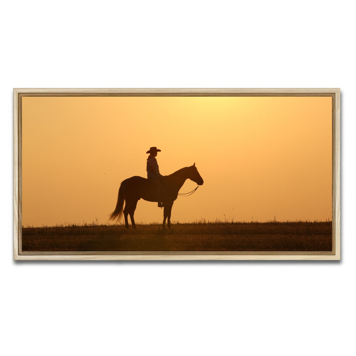 AUTO-MOCKUP WHITE | Horse & Cowboy at Sunset | 1 Piece | Natural Framed Canvas | group=2x1