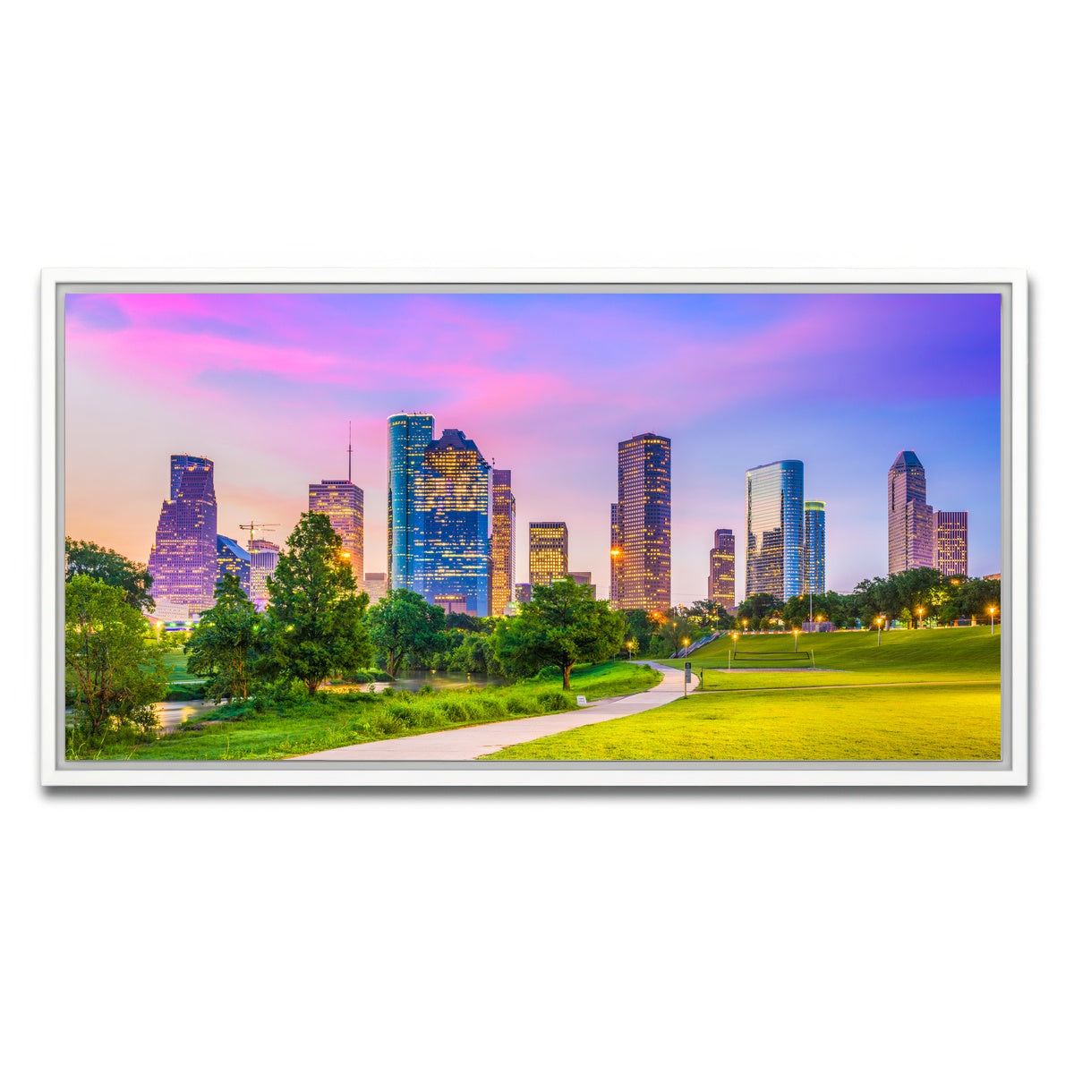 AUTO-MOCKUP WHITE | Houston Cityscape | 1 Piece | White Framed Canvas | group=2x1