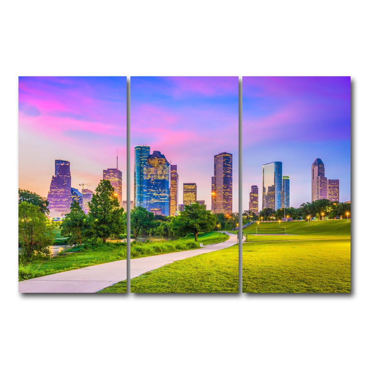 AUTO-MOCKUP WHITE | Houston Cityscape | 3 Piece | Gallery Wrap Canvas | group=12x24