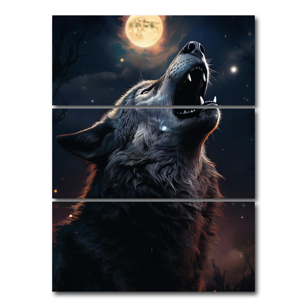 AUTO-MOCKUP WHITE | Howling Wolf | 3 Piece | Gallery Wrap Canvas | group=8x18_stacked