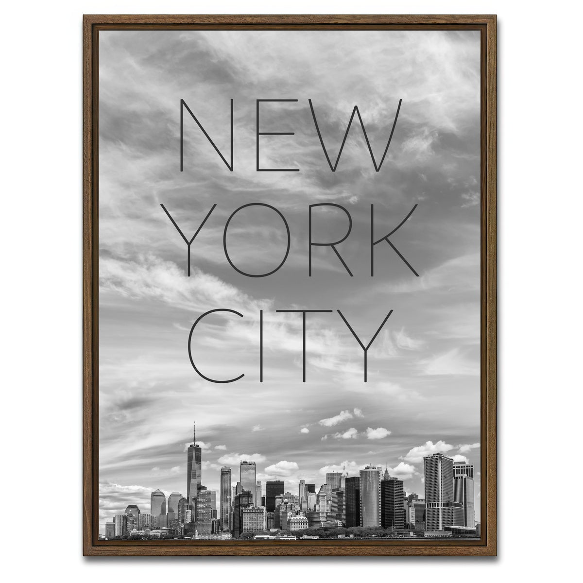 AUTO-MOCKUP WHITE | Hudson River Text & Skyline | 1 Piece | Walnut Framed Canvas | group=3x4