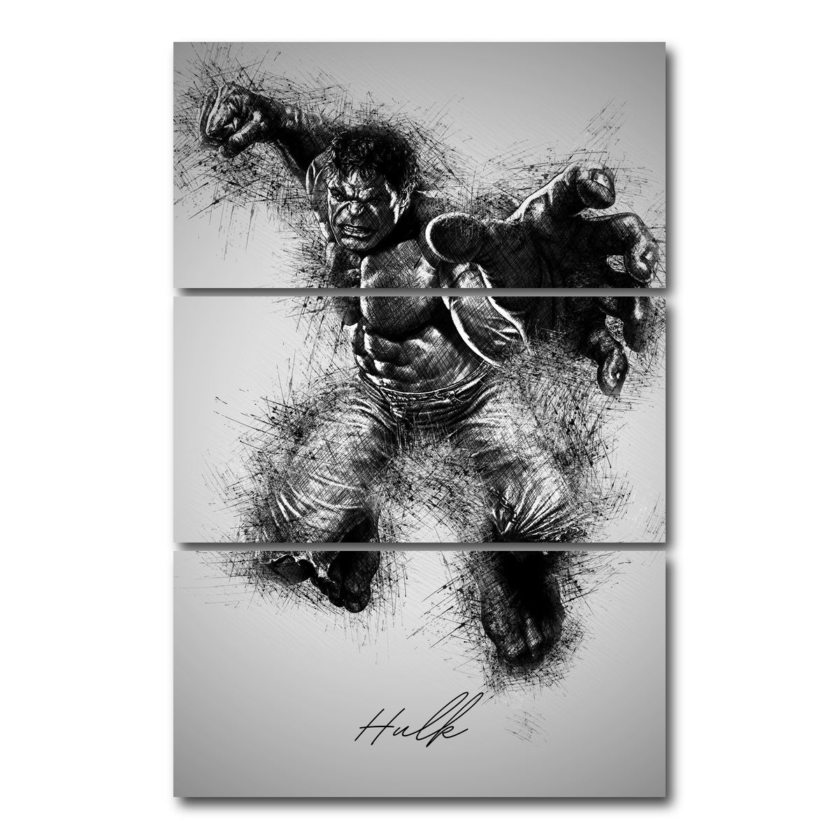 AUTO-MOCKUP WHITE | Hulk Grayscale | 3 Piece | Gallery Wrap Canvas | group=12x24_stacked