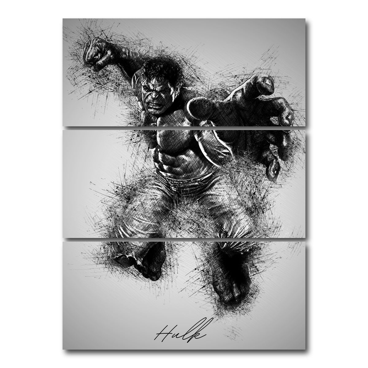 AUTO-MOCKUP WHITE | Hulk Grayscale | 3 Piece | Gallery Wrap Canvas | group=8x18_stacked