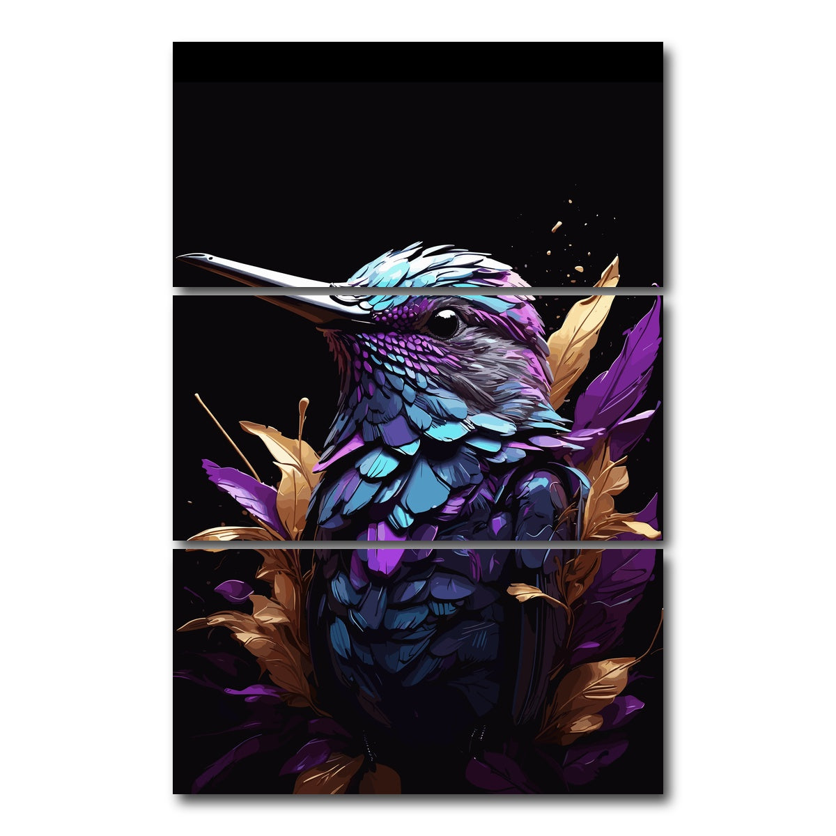 AUTO-MOCKUP WHITE | Hummingbird Animal | 3 Piece | Gallery Wrap Canvas | group=12x24_stacked