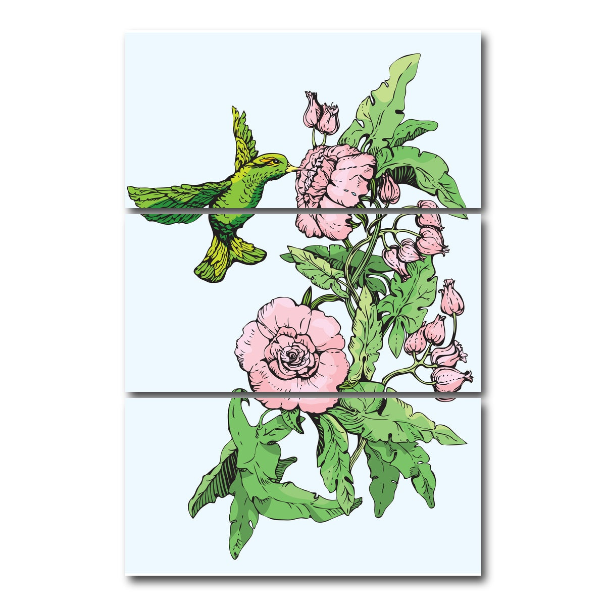 AUTO-MOCKUP WHITE | Hummingbird Drinking Nectar | 3 Piece | Gallery Wrap Canvas | group=12x24_stacked