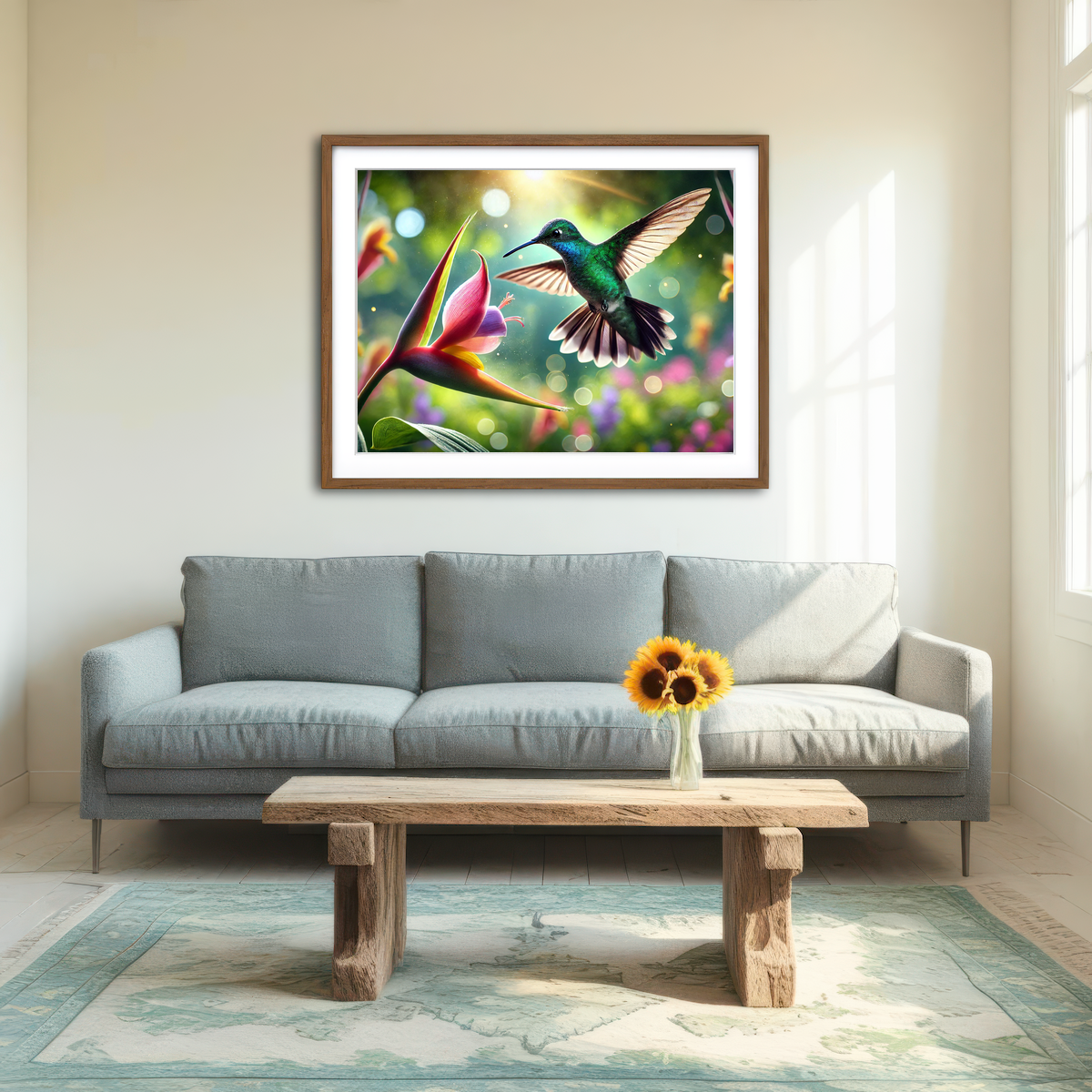 AUTO-MOCKUP ROOM | Hummingbird & Flower Wall Art