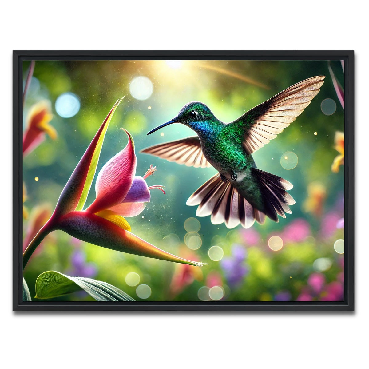 AUTO-MOCKUP WHITE | Hummingbird & Flower | 1 Piece | Black Framed Canvas | group=4x3