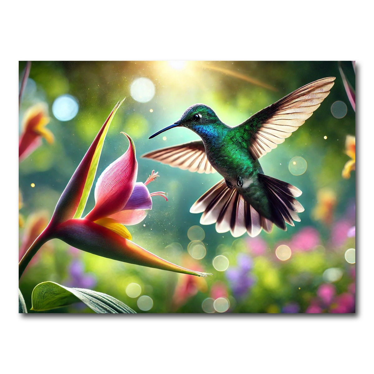 AUTO-MOCKUP WHITE | Hummingbird & Flower | 1 Piece | Gallery Wrap Canvas | group=4x3