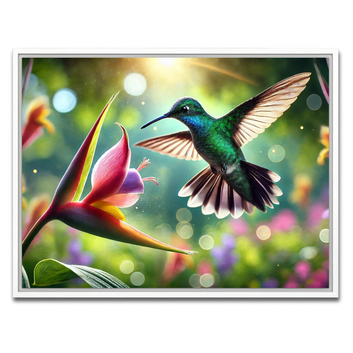 AUTO-MOCKUP WHITE | Hummingbird & Flower | 1 Piece | White Framed Canvas | group=4x3