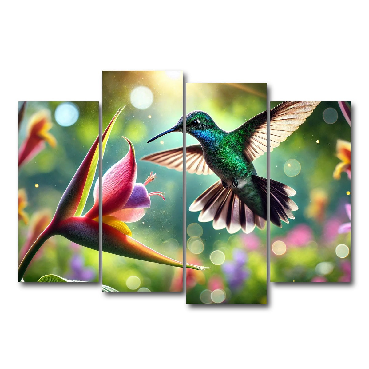 AUTO-MOCKUP WHITE | Hummingbird & Flower | 4 Piece | Gallery Wrap Canvas | group=4_normal
