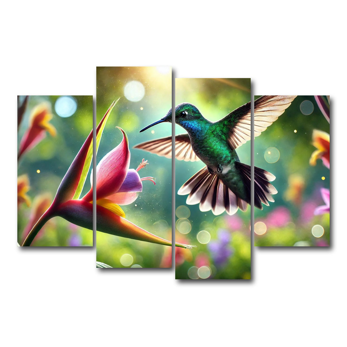 AUTO-MOCKUP WHITE | Hummingbird & Flower | 4 Piece | Gallery Wrap Canvas | group=4_short
