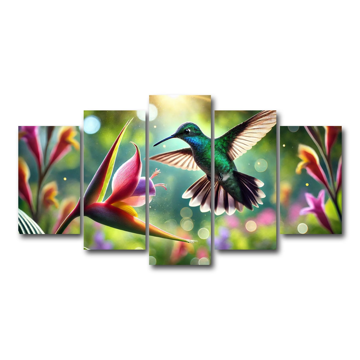 AUTO-MOCKUP WHITE | Hummingbird & Flower | 5 Piece | Gallery Wrap Canvas | group=5_normal