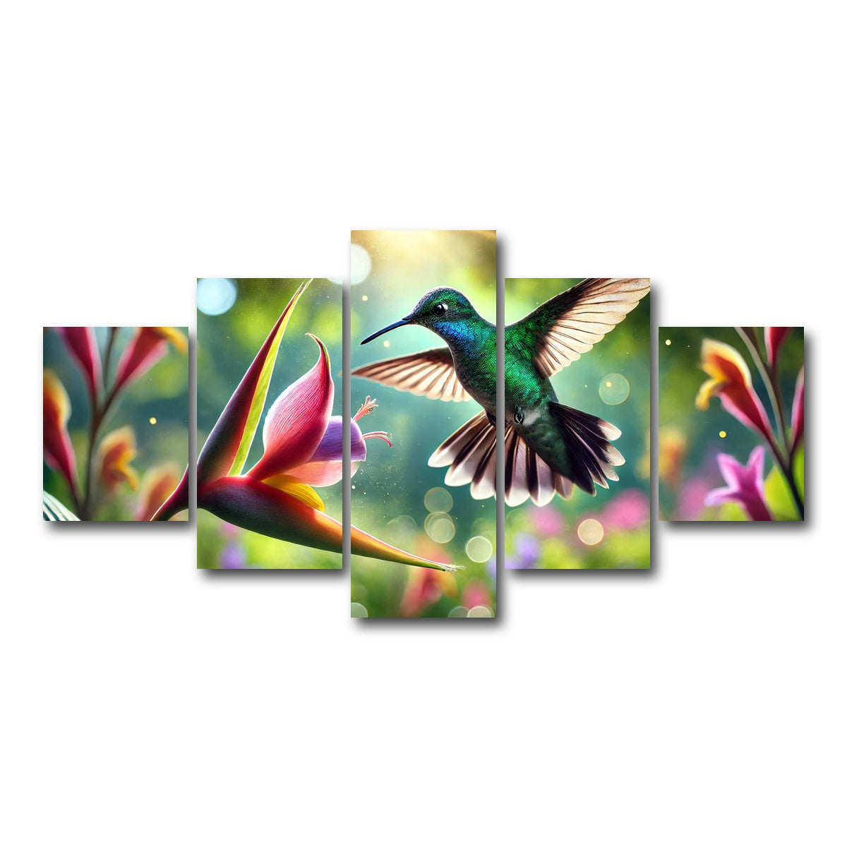 AUTO-MOCKUP WHITE | Hummingbird & Flower | 5 Piece | Gallery Wrap Canvas | group=5_short