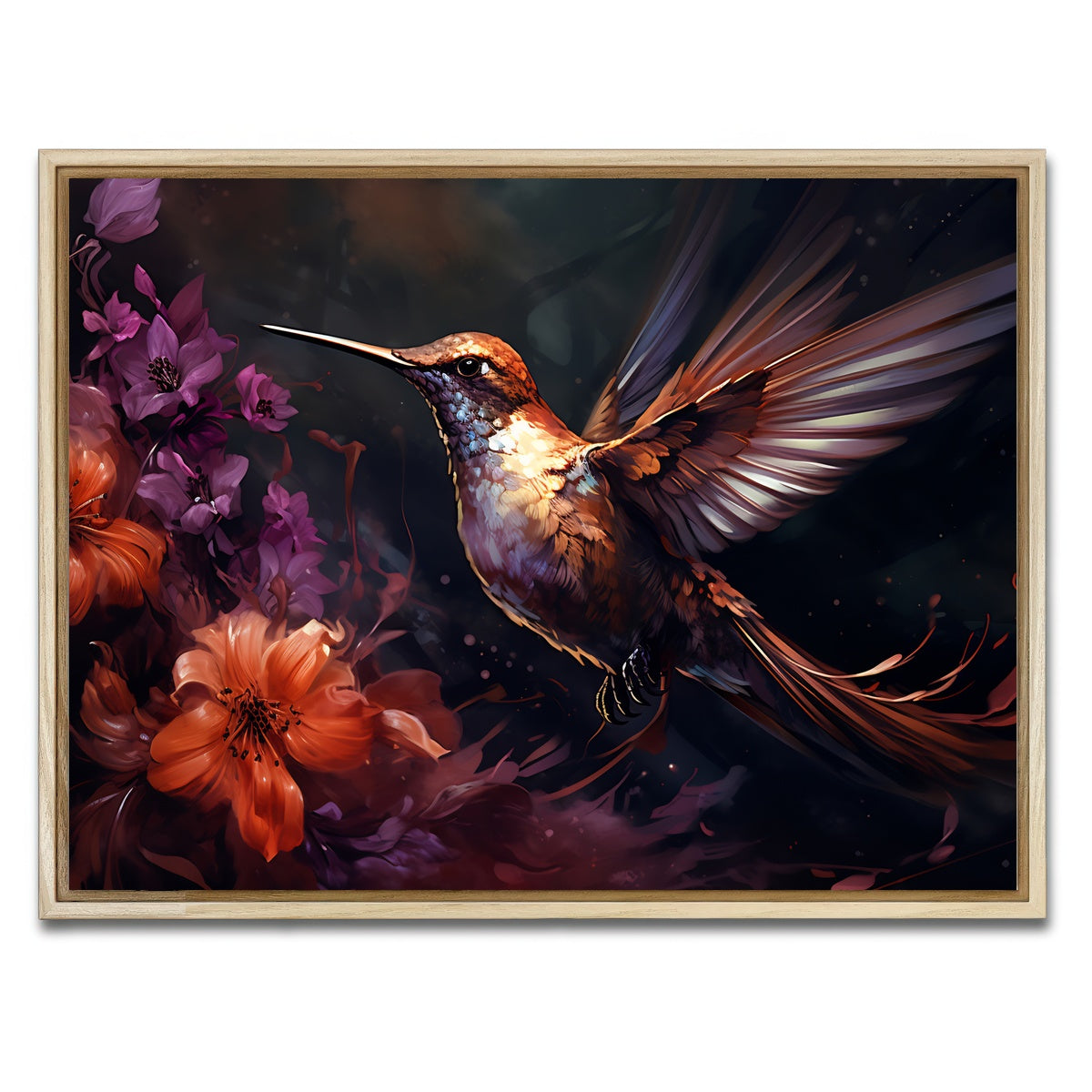AUTO-MOCKUP WHITE | Hummingbird Painting | 1 Piece | Natural Framed Canvas | group=4x3
