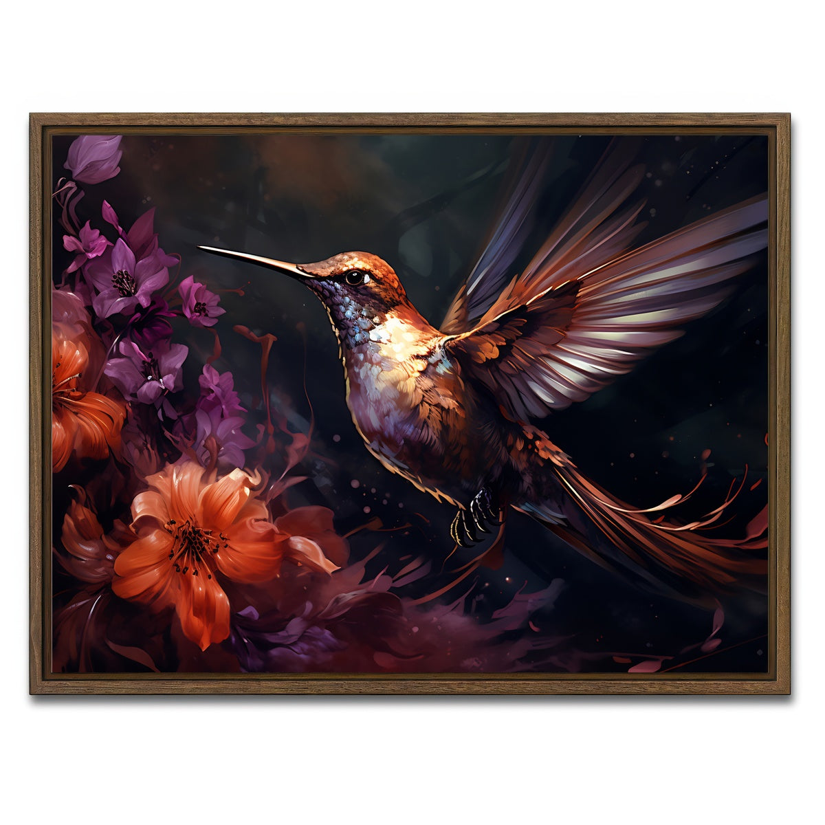 AUTO-MOCKUP WHITE | Hummingbird Painting | 1 Piece | Walnut Framed Canvas | group=4x3