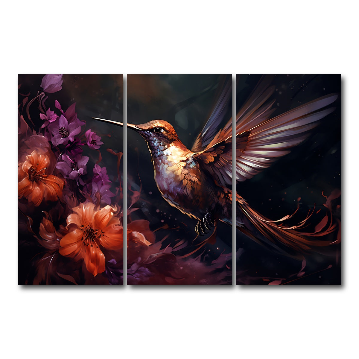 AUTO-MOCKUP WHITE | Hummingbird Painting | 3 Piece | Gallery Wrap Canvas | group=12x24