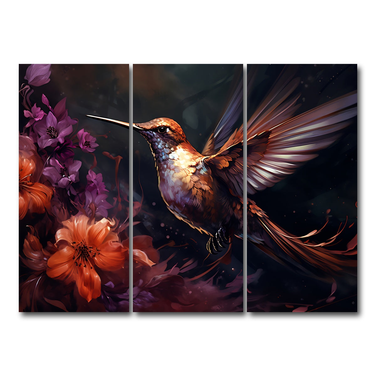 AUTO-MOCKUP WHITE | Hummingbird Painting | 3 Piece | Gallery Wrap Canvas | group=8x18