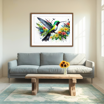 AUTO-MOCKUP ROOM | Hummingbird Watercolor Wall Art