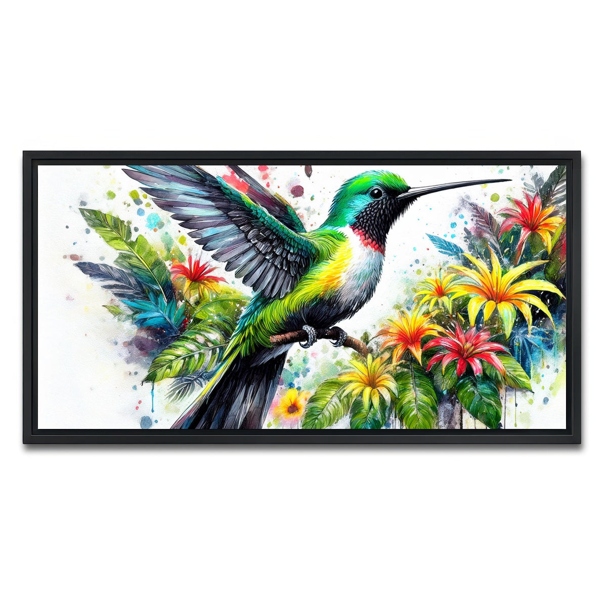 AUTO-MOCKUP WHITE | Hummingbird Watercolor | 1 Piece | Black Framed Canvas | group=2x1