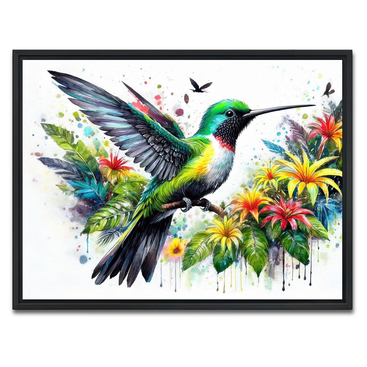 AUTO-MOCKUP WHITE | Hummingbird Watercolor | 1 Piece | Black Framed Canvas | group=4x3