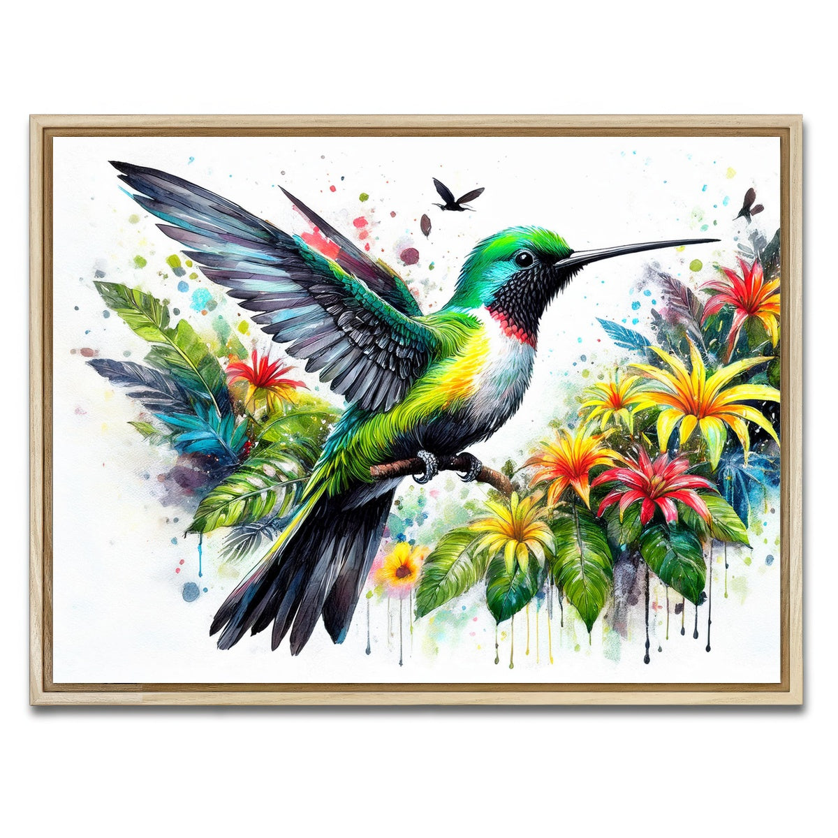 AUTO-MOCKUP WHITE | Hummingbird Watercolor | 1 Piece | Natural Framed Canvas | group=4x3