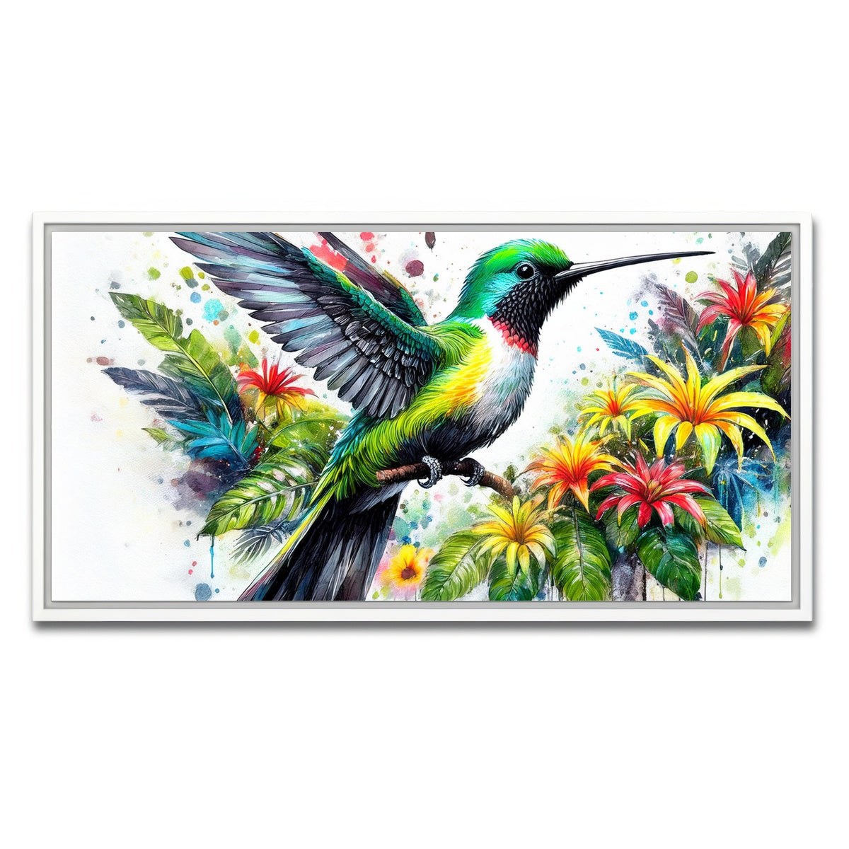 AUTO-MOCKUP WHITE | Hummingbird Watercolor | 1 Piece | White Framed Canvas | group=2x1