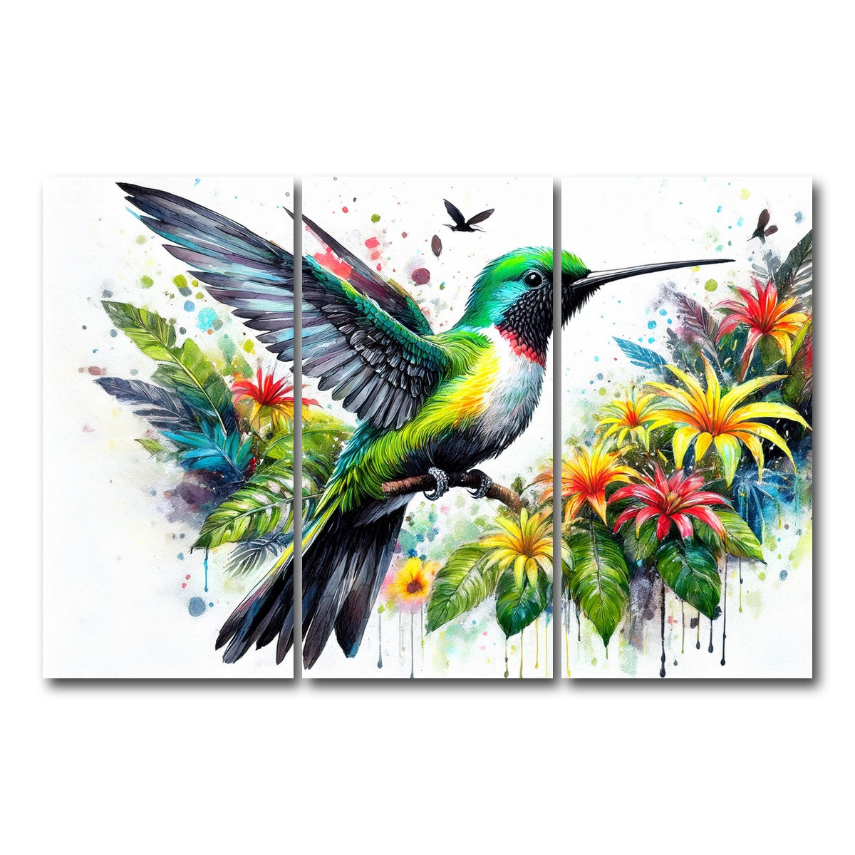 AUTO-MOCKUP WHITE | Hummingbird Watercolor | 3 Piece | Gallery Wrap Canvas | group=12x24