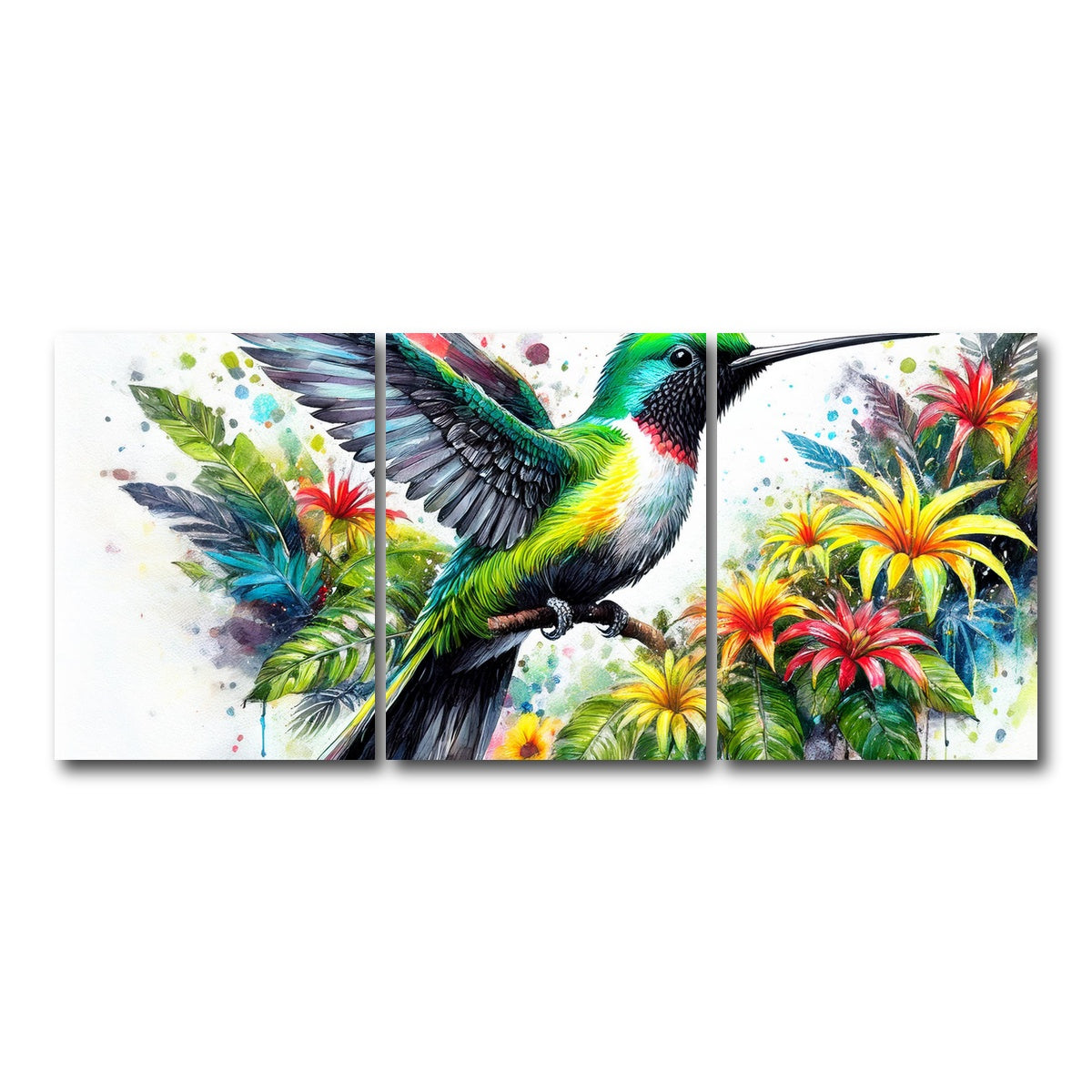 AUTO-MOCKUP WHITE | Hummingbird Watercolor | 3 Piece | Gallery Wrap Canvas | group=18x24