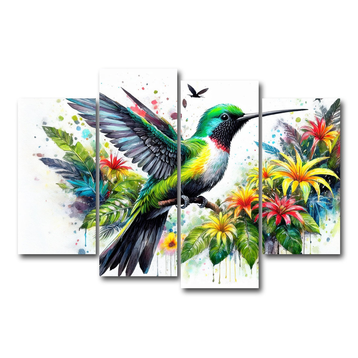 AUTO-MOCKUP WHITE | Hummingbird Watercolor | 4 Piece | Gallery Wrap Canvas | group=4_short