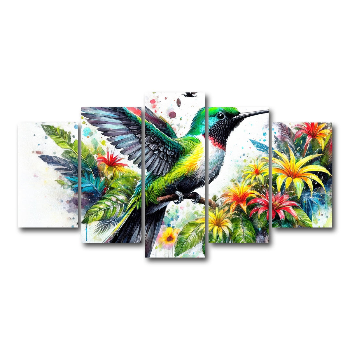 AUTO-MOCKUP WHITE | Hummingbird Watercolor | 5 Piece | Gallery Wrap Canvas | group=5_normal