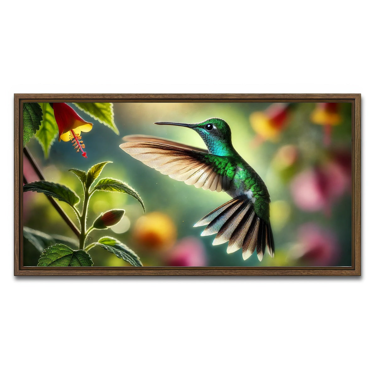 AUTO-MOCKUP WHITE | Hummingbird in Motion | 1 Piece | Walnut Framed Canvas | group=2x1