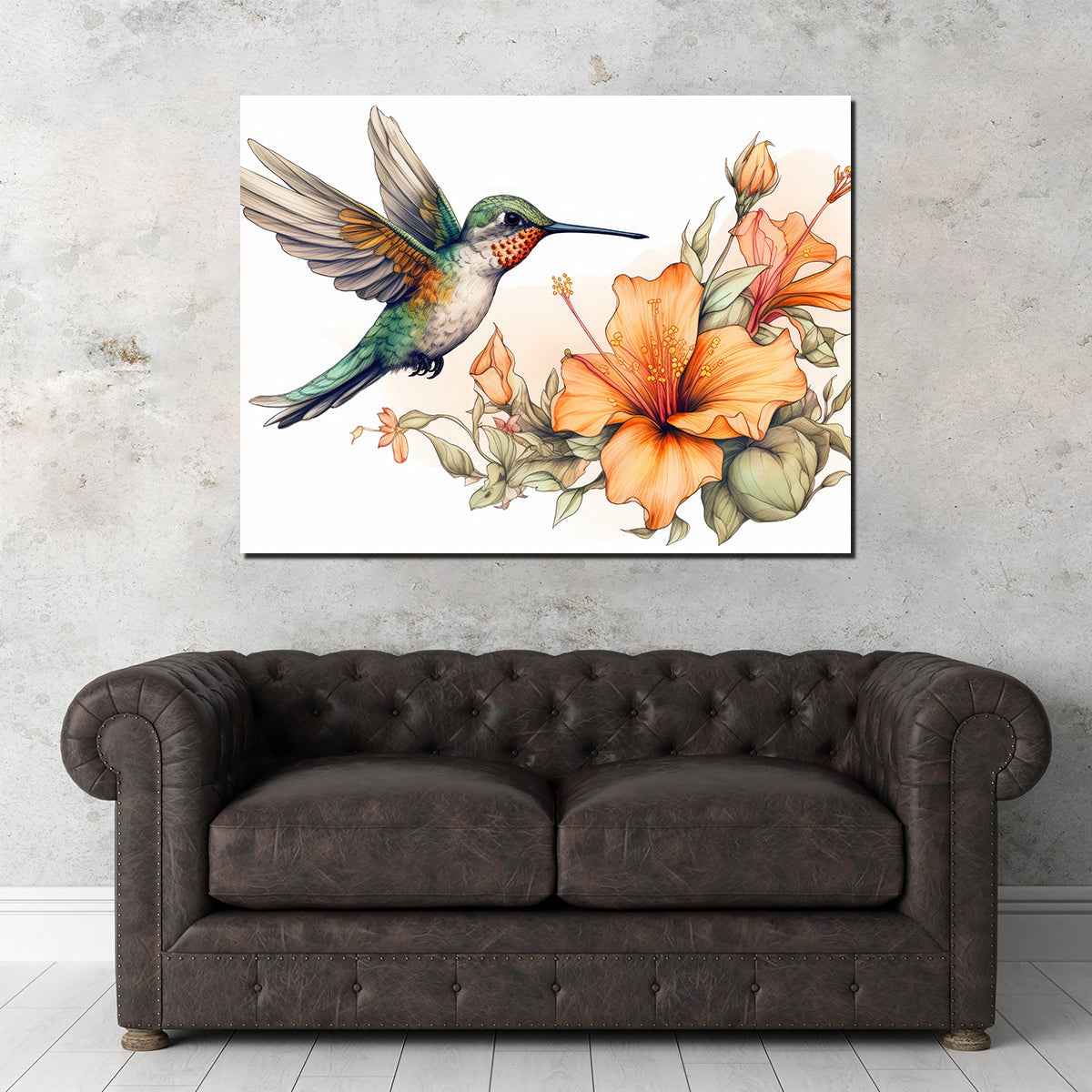 Hummingbird with Vintage Flowers Wall Art