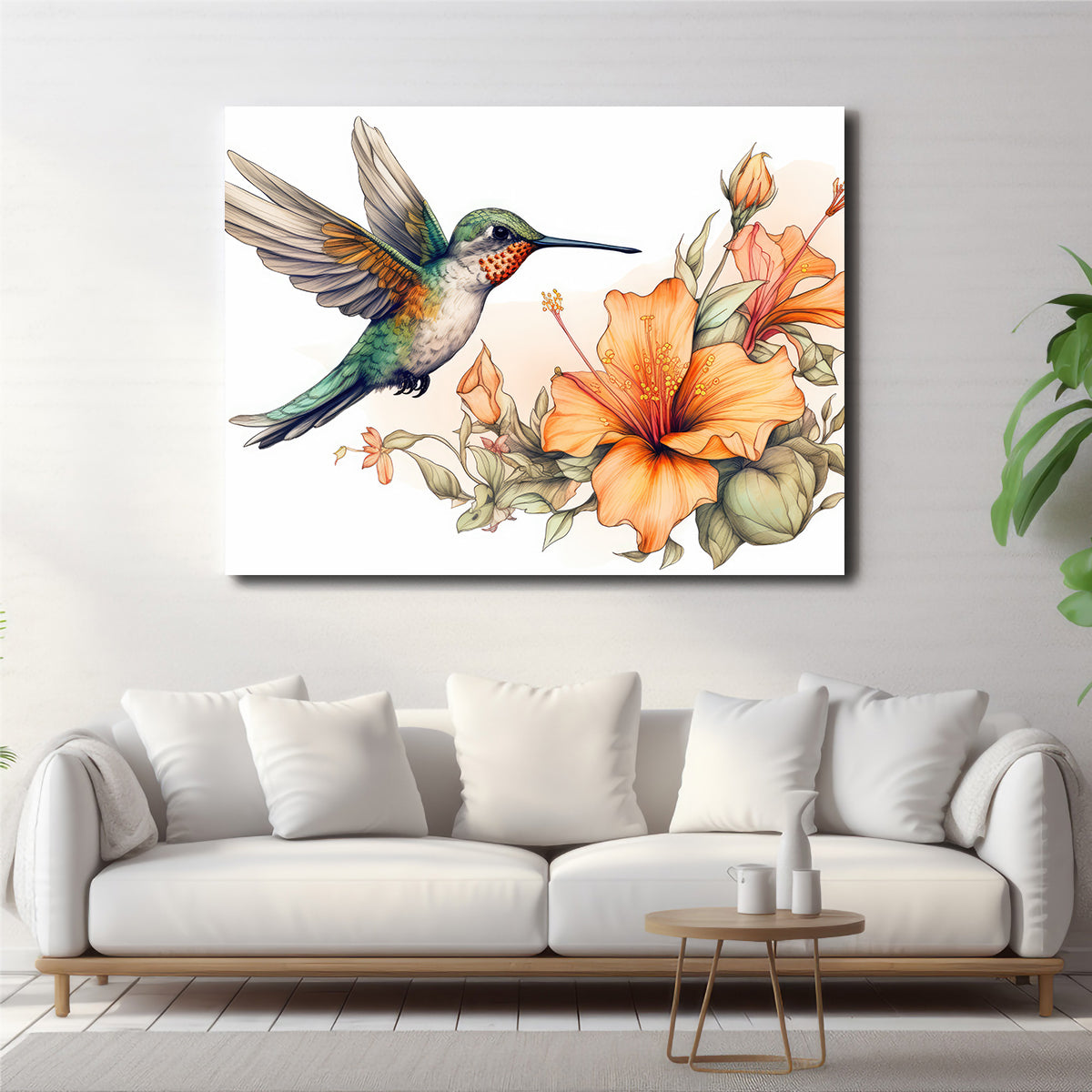Hummingbird with Vintage Flowers Wall Art