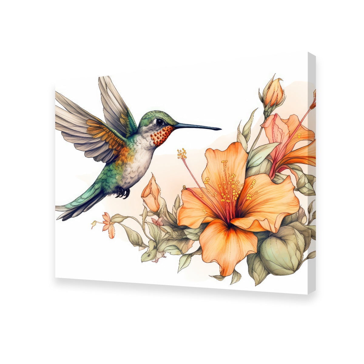 Hummingbird with Vintage Flowers Wall Art