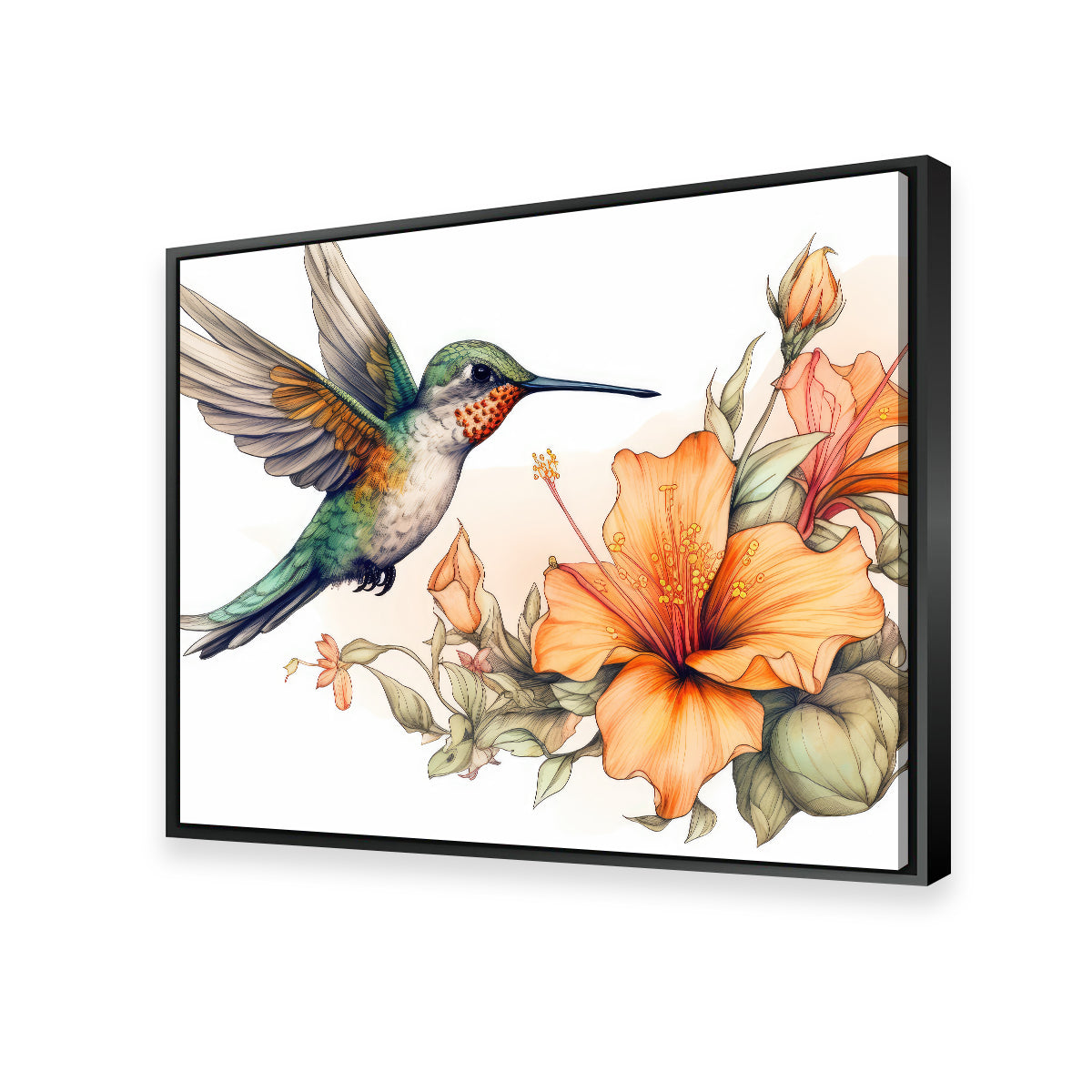 Hummingbird with Vintage Flowers Wall Art