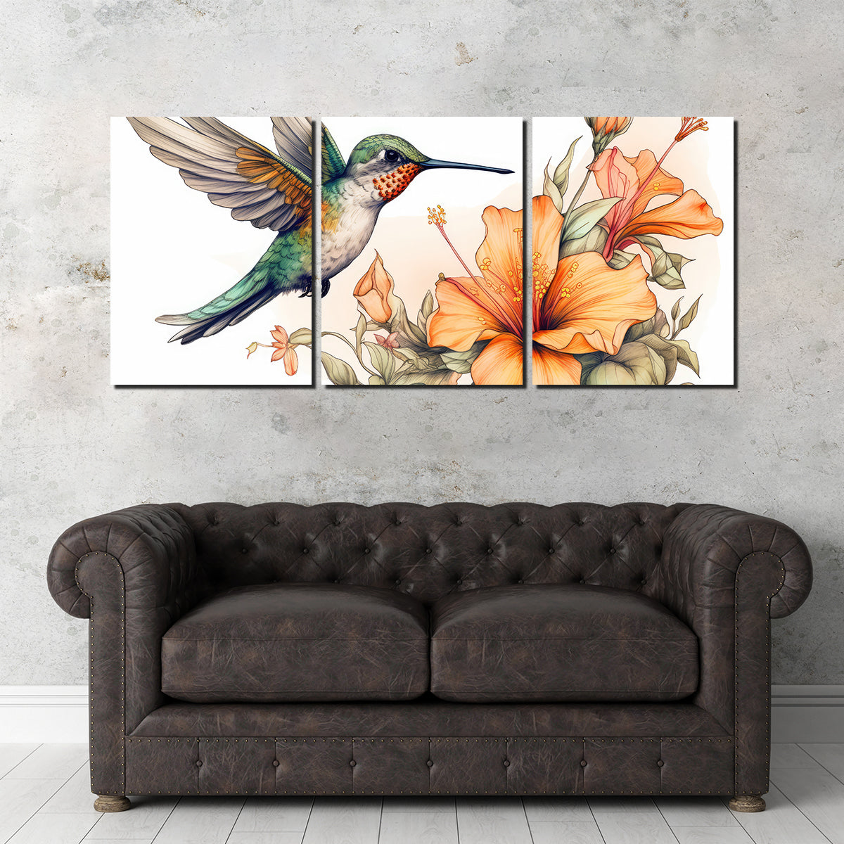 Hummingbird with Vintage Flowers Wall Art