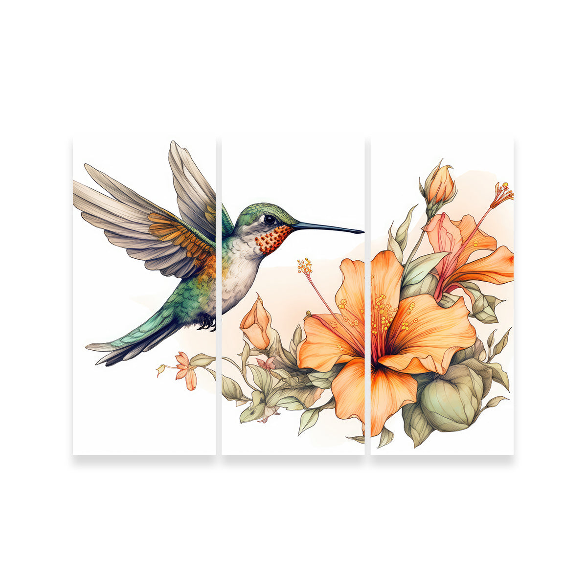 Hummingbird with Vintage Flowers Wall Art